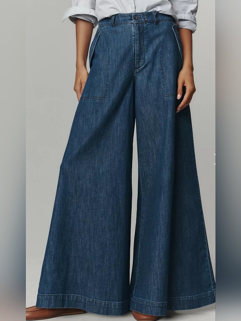 Pilcro Wide-Leg Dark Indigo Denim Jeans(B36)